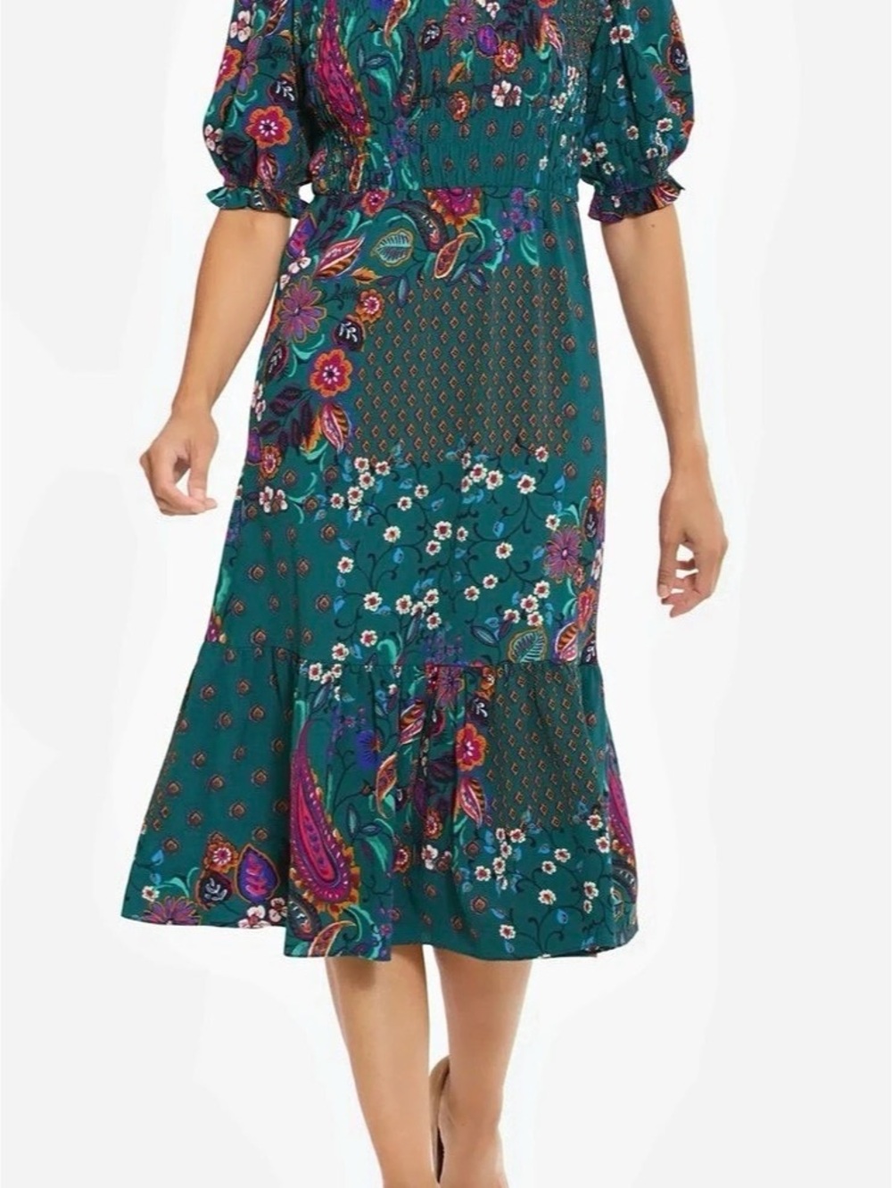London Times Crepe Paisley Midi Dress in Green Size 20W NWT